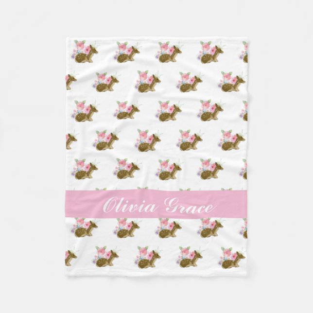Sweet Woodland Animal Pink Wildblumen Kinderzimmer Fleecedecke (Vorderseite)