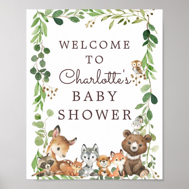 Sweet Woodland Animals Baby Dusche Begrüßungszeich Poster (Vorne)