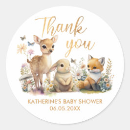 Sweet Woodland Animals Baby Dusche Danke Klasse Runder Aufkleber