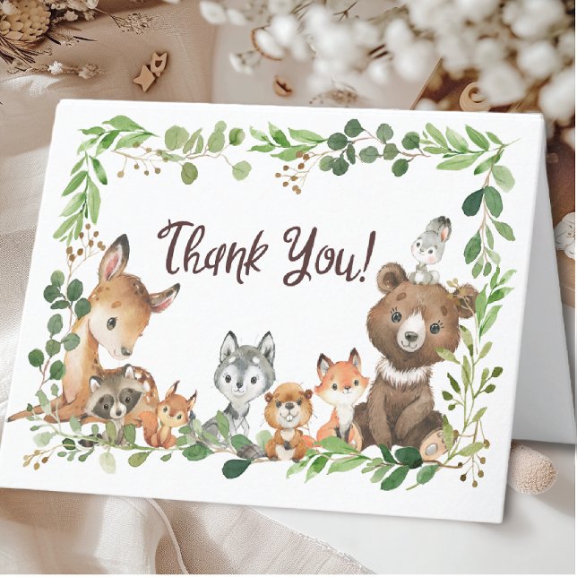 Sweet Woodland Animals Baby Dusche Vielen Dank Hin Dankeskarte (Von Creator hochgeladen)