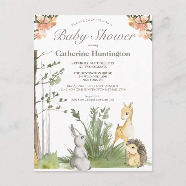 Sweet Woodland Animals Baby Shower Books Postkarte (Vorderseite)