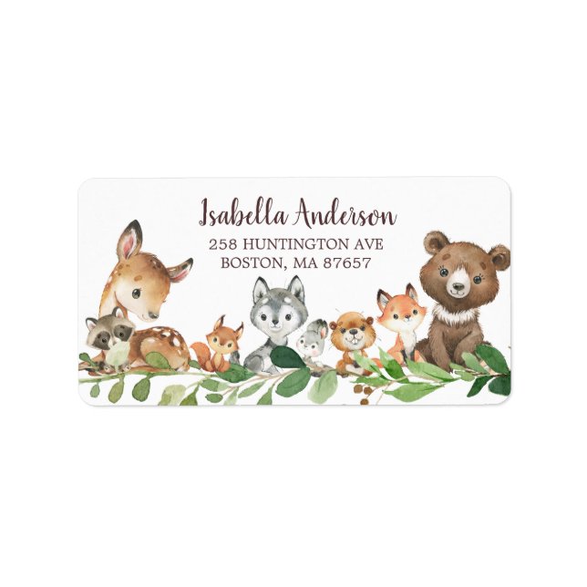 Sweet Woodland Animals Baby Showmarke Adressaufkleber (Vorne)