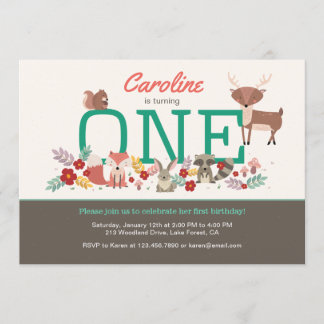 Sweet Woodland Animals Erster Geburtstag Einladung