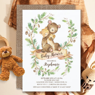 Sweet Woodland Bear Baby Dusche Einladung