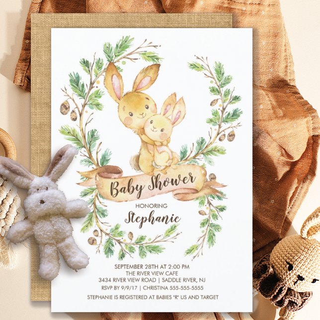 Sweet Woodland Bunny Baby Dusche Einladung (Von Creator hochgeladen)