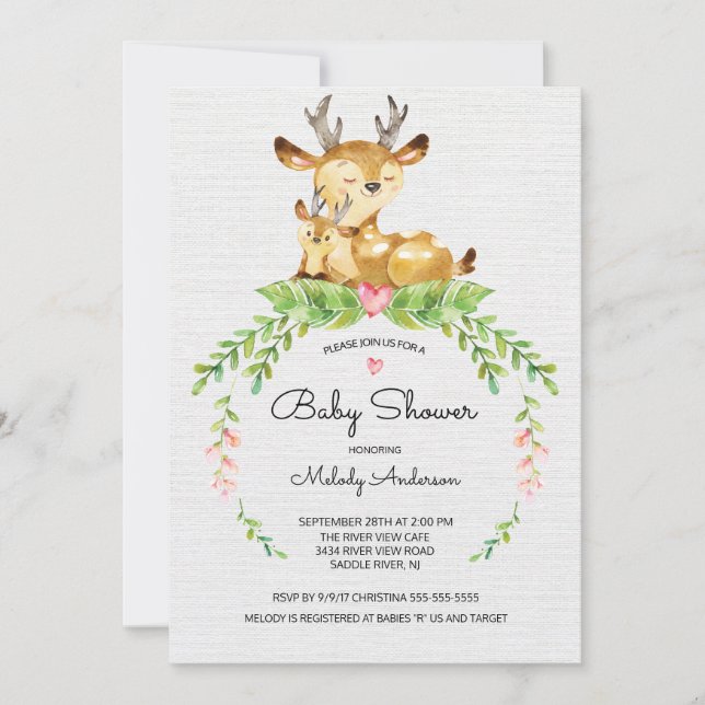 Sweet Woodland Deer Baby Shower Einladung (Vorderseite)