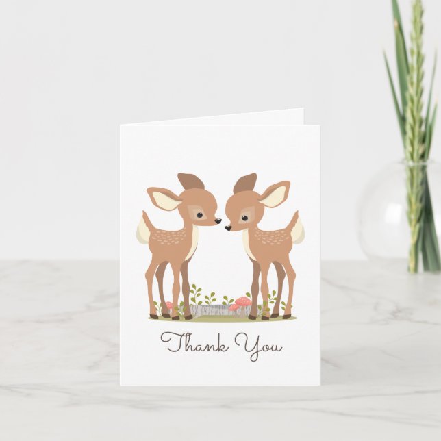 Sweet Woodland Deer Twin Baby Geschenk Vielen Dank Dankeskarte (Vorderseite)