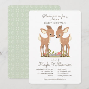 Sweet Woodland Deer Twin Baby Shower Einladung