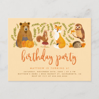 Sweet Woodland Forest Animals Pumpkin Geburtstag Einladungspostkarte