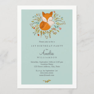 Sweet Woodland Fox Einladung zum ersten Geburtstag