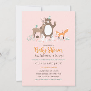 Sweet Woodland Pink und Orange Baby Dusche laden e Einladung