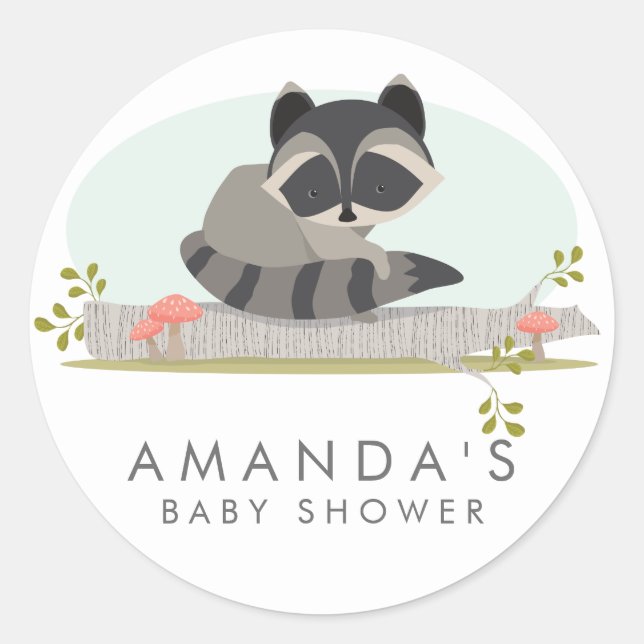 Sweet Woodland Raccoon Babydusche Gefallen Siegel Runder Aufkleber (Vorderseite)