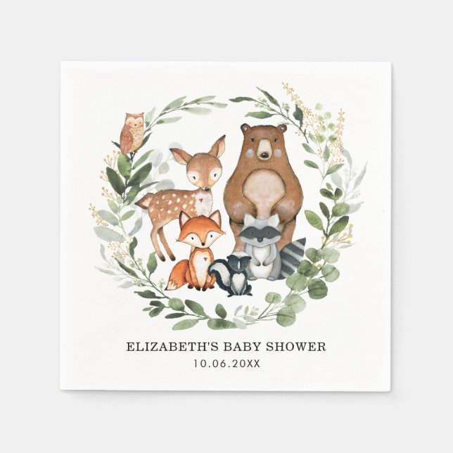 Sweet Woodland Tiere Botanische Vegetation Gold Serviette (Vorderseite)