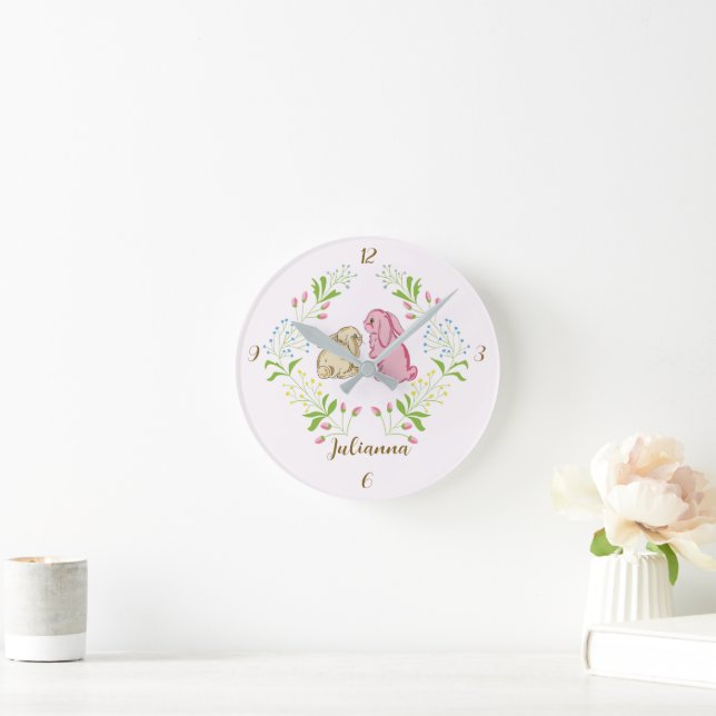 Sweet Wreath Bunny Round Clock Runde Wanduhr (Zuhause)