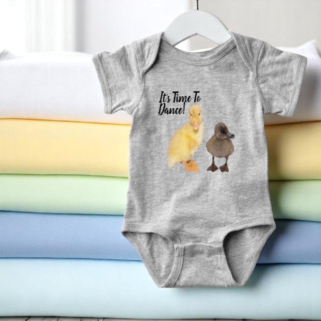 Sweet Yellow and Gray Ducklings Foto Personalisier Baby Strampler (front baby body suit with template text)