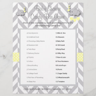 Sweet Yellow and Gray Elephant Baby Shower Game Flyer