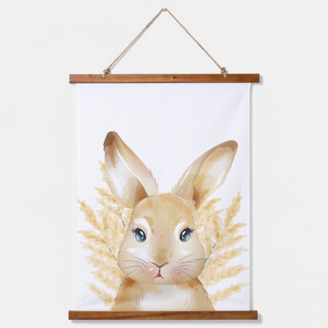 Sweet Yellow Bunny Woodland Kinderzimmer Zimmerdek Wandteppich Mit Holzrahmen (Vorderseite)