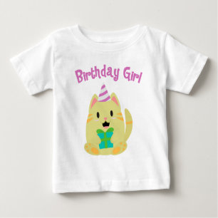 Sweet Yellow Cat Birthday Girl Baby T-shirt