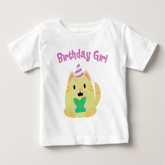 Sweet Yellow Cat Birthday Girl Baby T-shirt (Vorderseite)