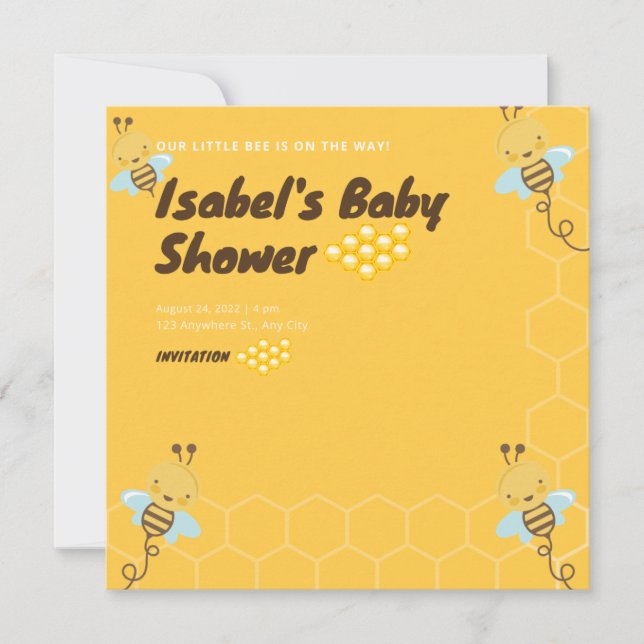 Sweet Yellow Honey Bee Floral Baby Dusche Einladung (Vorderseite)