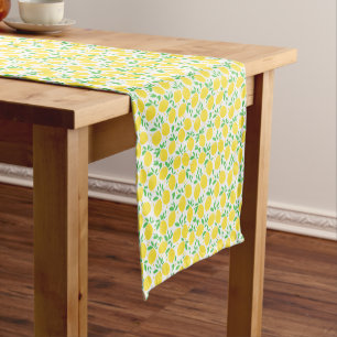 Sweet Yellow Lemons Leaf Pattern Kurzer Tischläufer