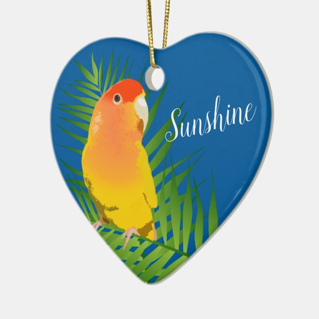 Sweet Yellow Lutino Lovebird Pet Bird Name Blau Keramik Ornament (Links)
