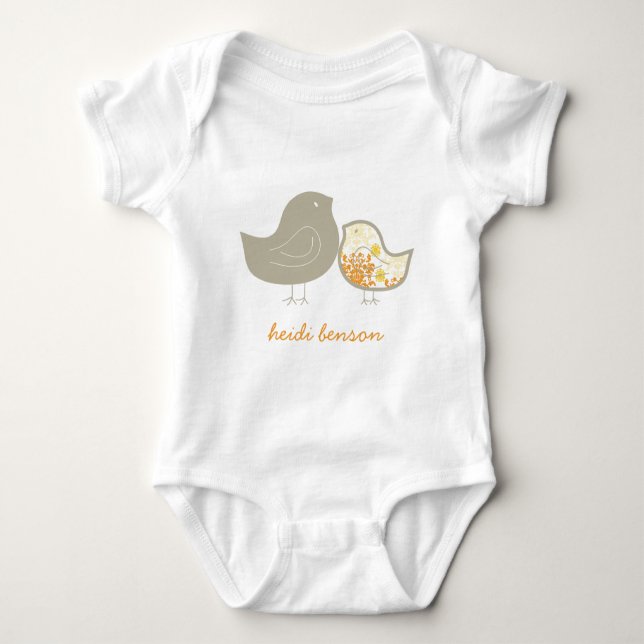 Sweet Yellow Whimsical Niedlich Damask Chicks T -  Baby Strampler (Vorderseite)