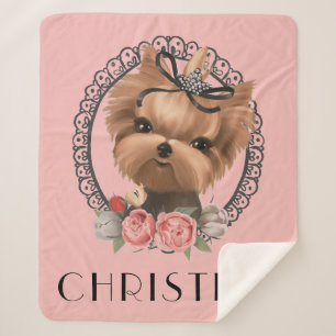 Sweet Yorkie Puppy Pink Floral Girly Sherpadecke