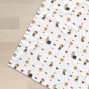Sweet Yorkies Bows and Hearts - White - Fleecedecke