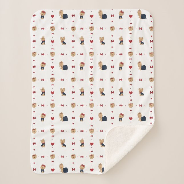 Sweet Yorkies Bows and Hearts - White - Sherpadecke (Vorderseite)