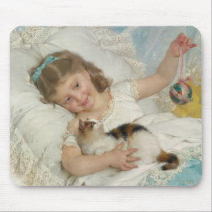 Sweet Young Girl Playing with your Pet Cat (Munier Mousepad