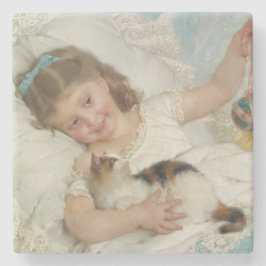 Sweet Young Girl Playing with your Pet Cat (Munier Steinuntersetzer