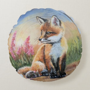 Sweet young red fox kit Kissen runden Wurfkissen