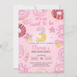 Sweet zu drei Donuts Mädchen 3. Geburtstag einlade Einladung