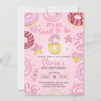 Sweet zu werden sechs Donuts Mädchen 6. Geburtstag Einladung