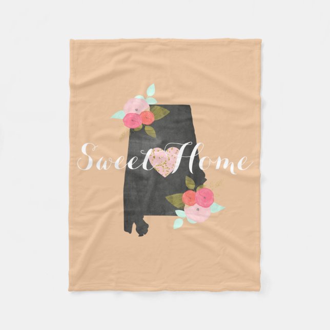 Sweet Zuhause Alabama Staat Aquarell Floral & Herz Fleecedecke (Vorderseite)