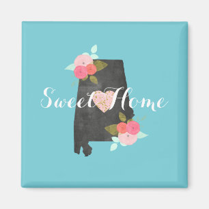 Sweet Zuhause Alabama Staat Aquarell Floral & Herz Magnet