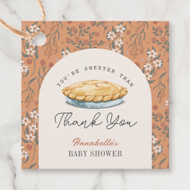Sweeter als Pie Floral Baby Dusche Danke Geschenkanhänger (Vorderseite)