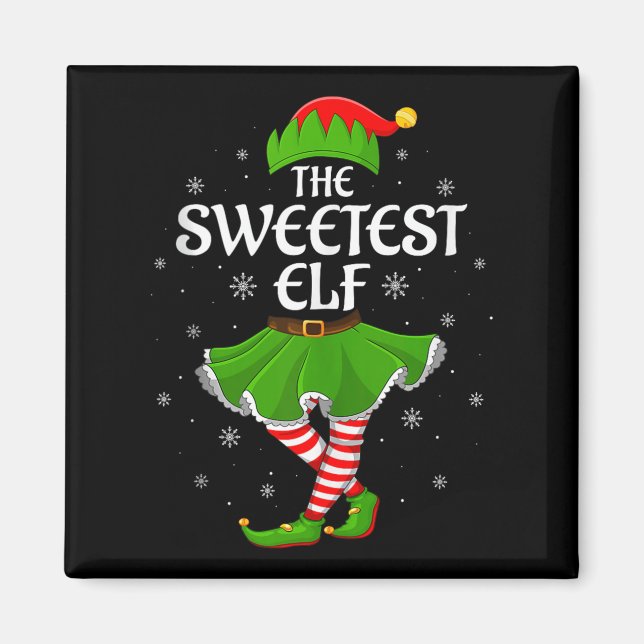 Sweetest Elf Christmas Family Girls Women Elf Squa Magnet (Vorne)