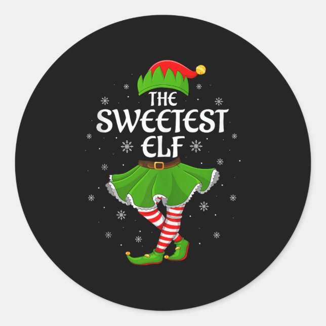 Sweetest Elf Christmas Family Girls Women Elf Squa Runder Aufkleber (Vorderseite)