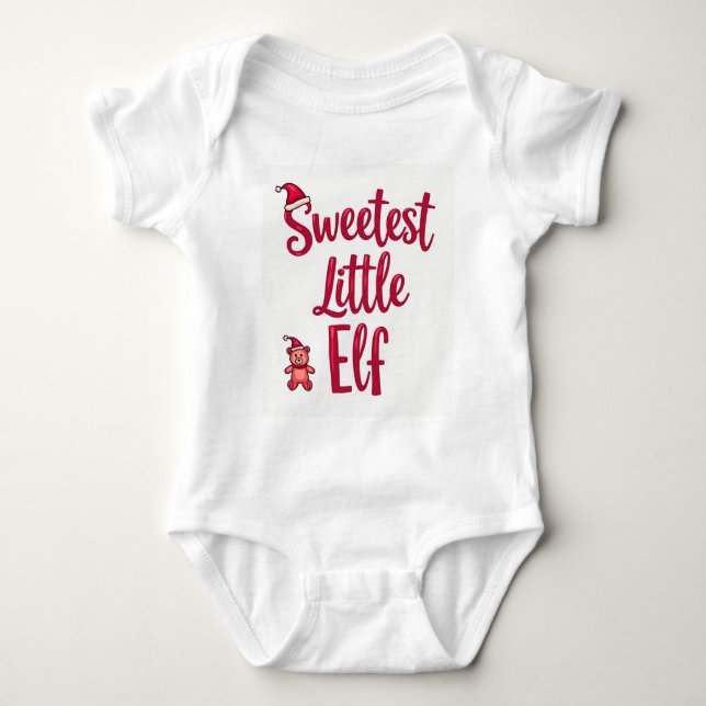 Sweetest Little Elf Christmas Shirt: Baby Strampler (Vorderseite)