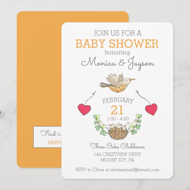 Sweetest Mama Bird Flying Baby Dusche Gold Einladung (Vorne/Hinten)