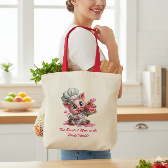 Sweetest Mom Pig Chef Tote Bag Tragetasche (Von Creator hochgeladen)