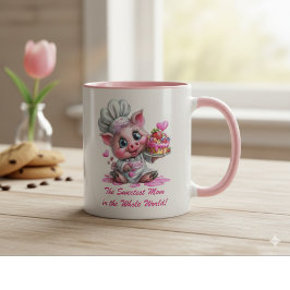 Sweetest Mom Pig Chef Two-Tone Coffee Mug Tasse