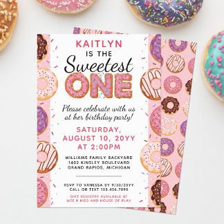 SWEETEST ONE Pink Iced Donuts Baby First Birthday Einladung