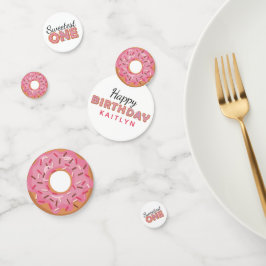 SWEETEST ONE Pink Iced Donuts Baby First Birthday Konfetti