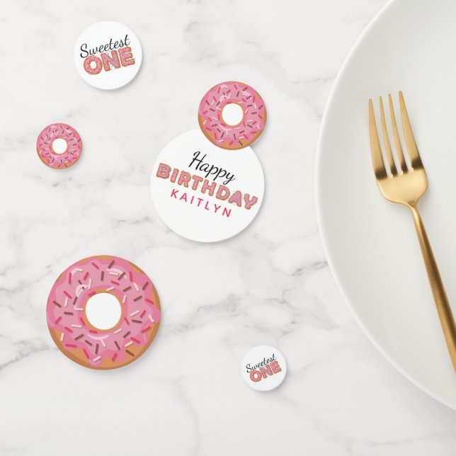 SWEETEST ONE Pink Iced Donuts Baby First Birthday Konfetti (Gruppe)