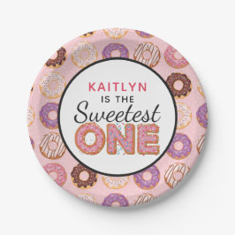 SWEETEST ONE Pink Iced Donuts Baby First Birthday Pappteller