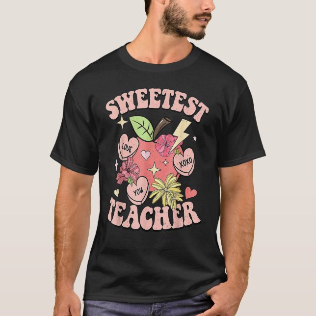 Sweetest Teacher Funny Valentines Day Retro Teache T-Shirt (Vorderseite)
