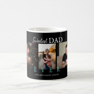 SWEETEST VATER JE CUSTOM 3 FOTOS SCHWARZ KAFFEETASSE